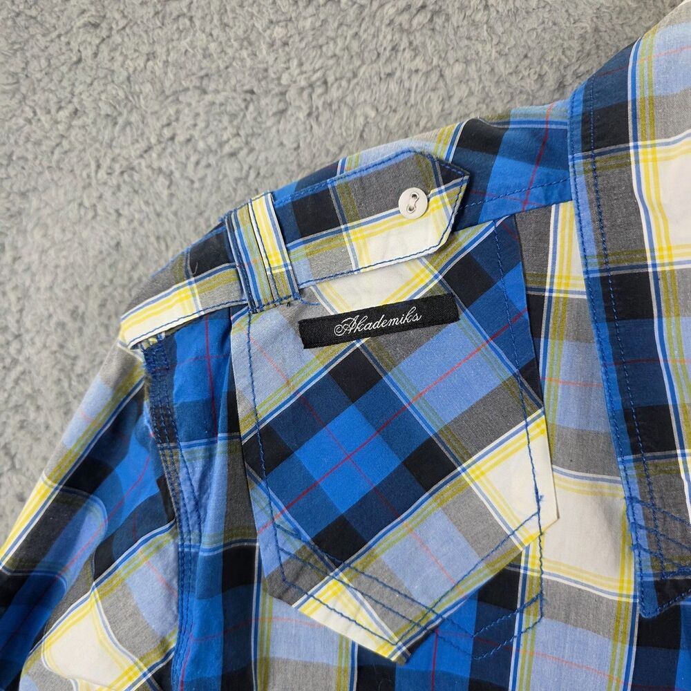 Akademiks Shirt Men's Plaid Blue White Button Up Long Sleeve AKDMKS Size 2XL - Picture 4 of 13